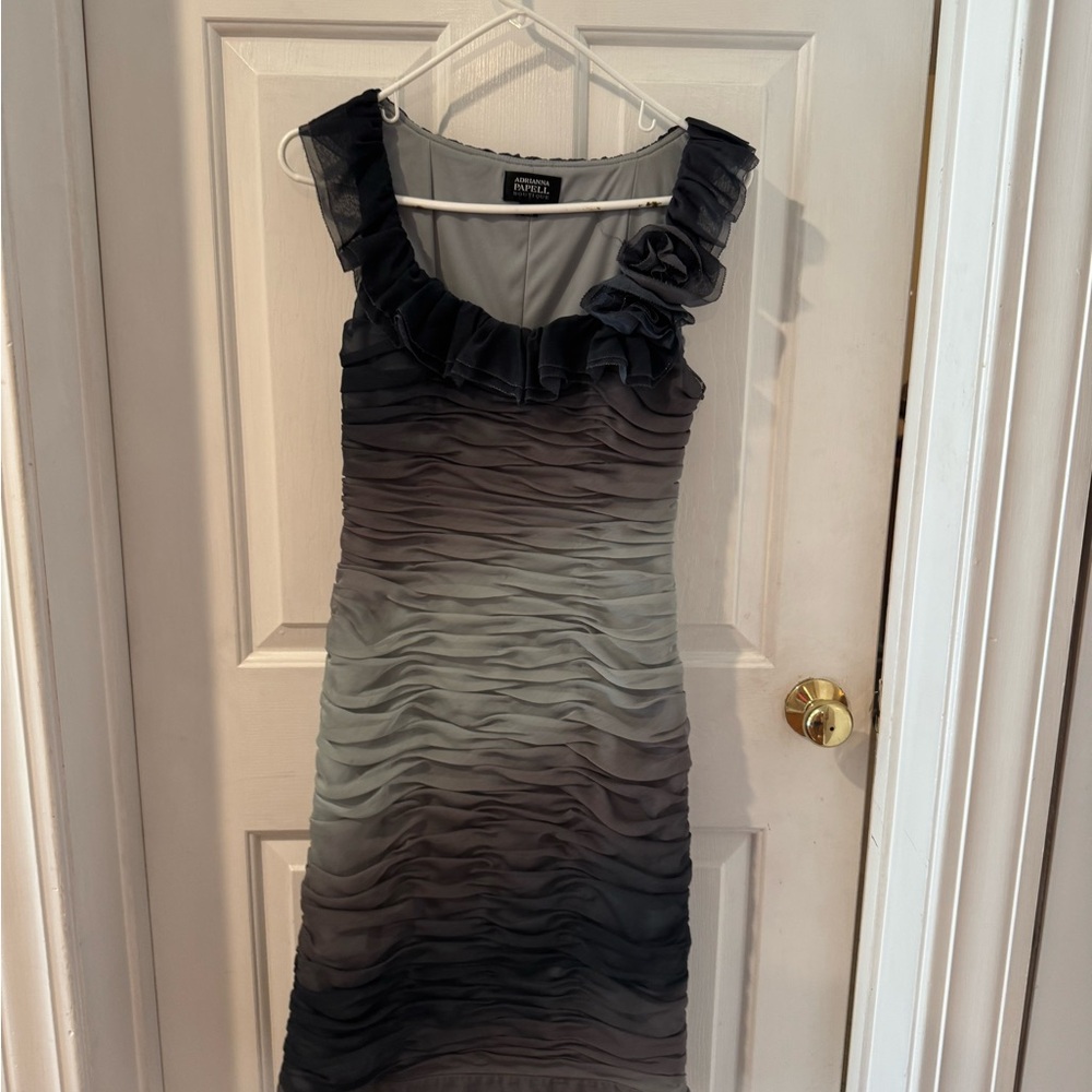 Adrianna Papell Black Ruched Sheath Midi Dress